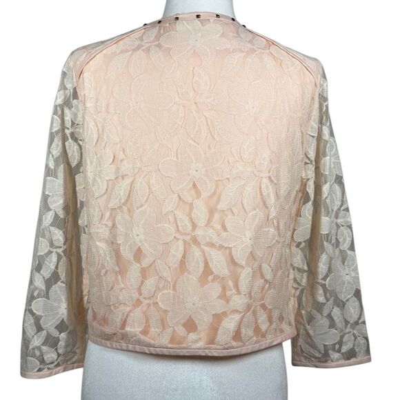 Mademoiselle Pink Floral Long Sleeve Blazer Jacket Size 10 Lined Studded - Picture 4 of 7